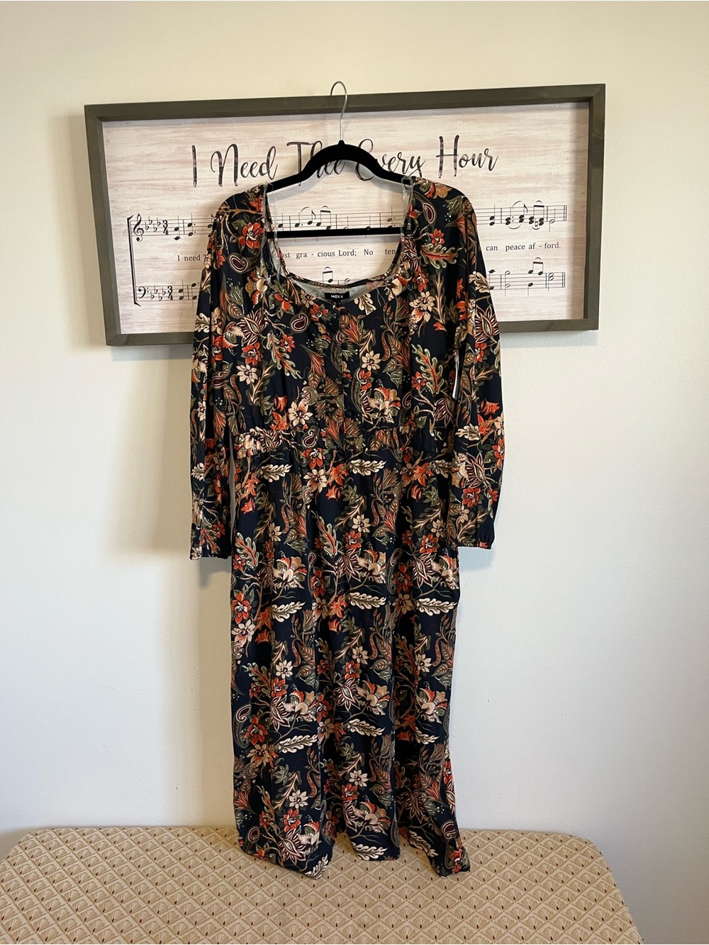 Mexx Black Floral-Print Long Sleeve Midi Dress